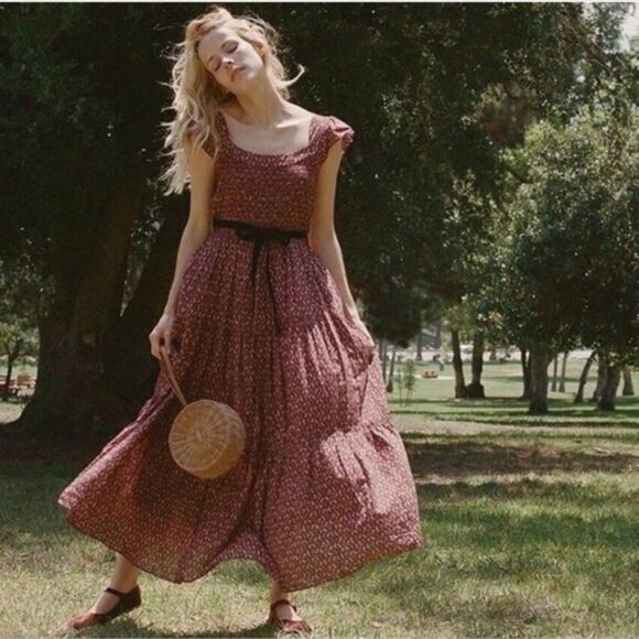 Dôen Honeysuckle Dress Wine Winter Ditsy S - Picture 1 of 5